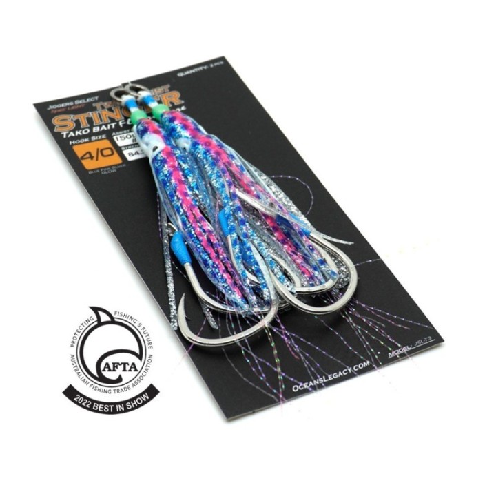 OCEAN`S LEGACY STINGER TWIN ASSIST HOOK - TAKO BAIT GLOW